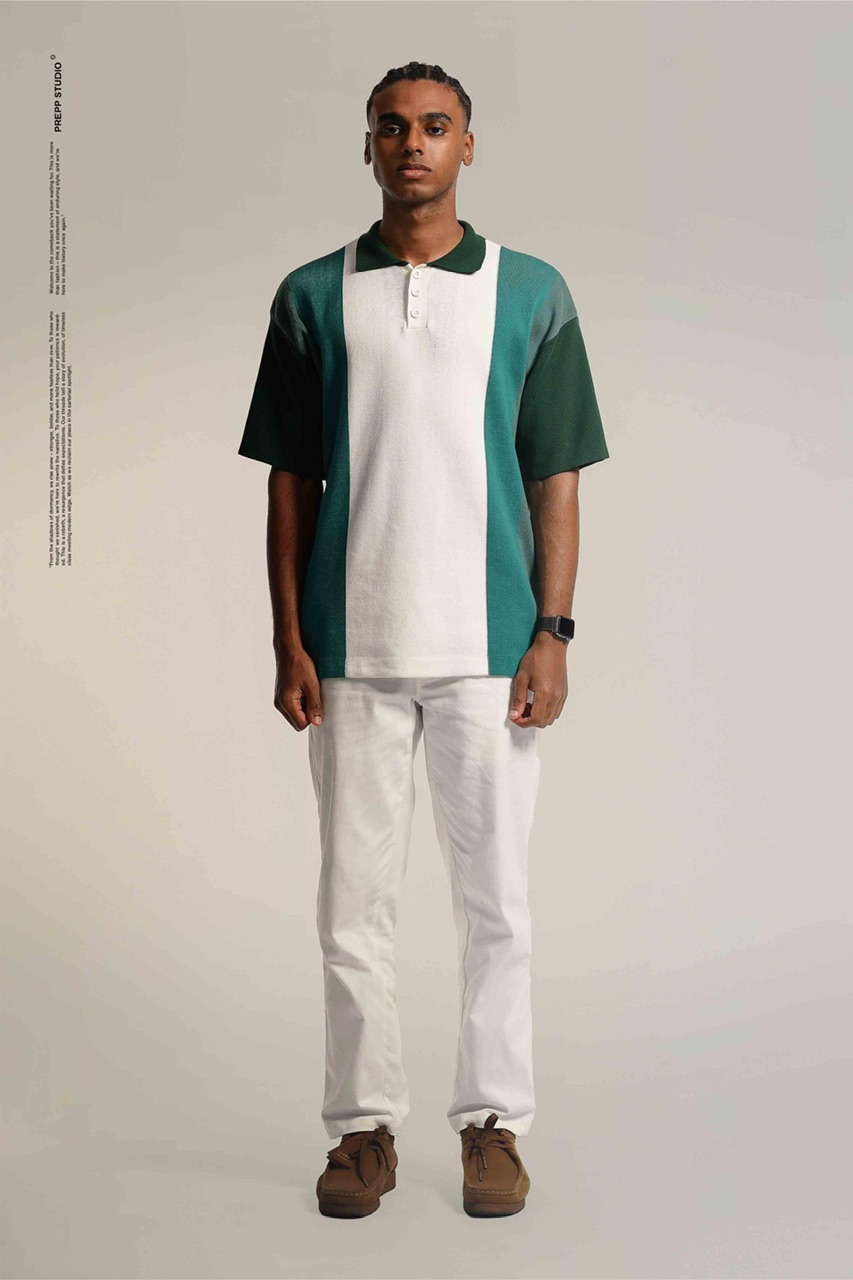 PLFW99-POLO STRIPE SENSE 4 STRIPE GREEN WHITE