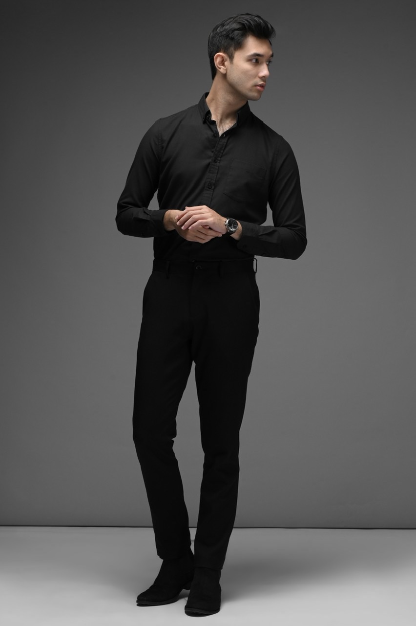 EXETER BLACK BUTTON LONG SLEEVE SHIRT BLACK