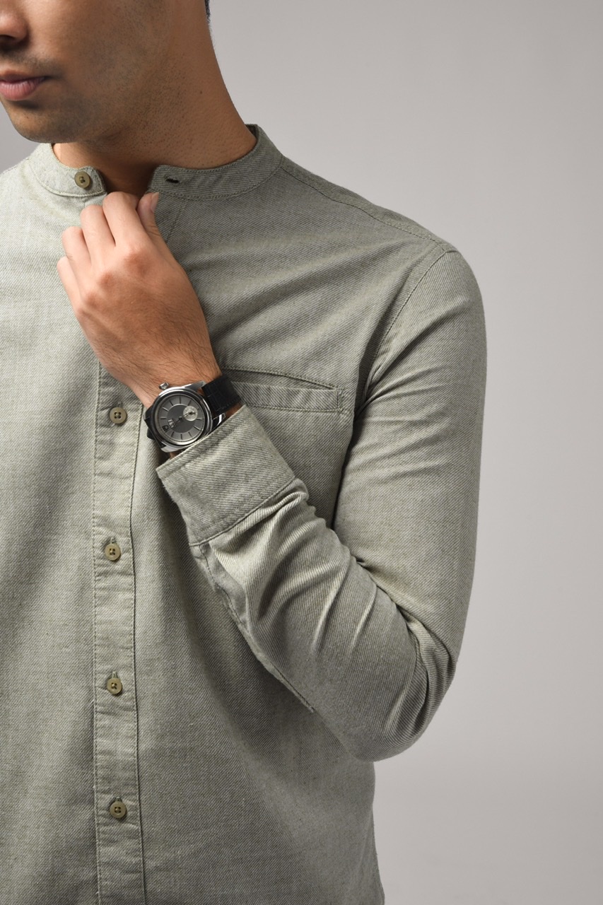 KALPEN COLLARLESS SHIRT GREENISH GREY