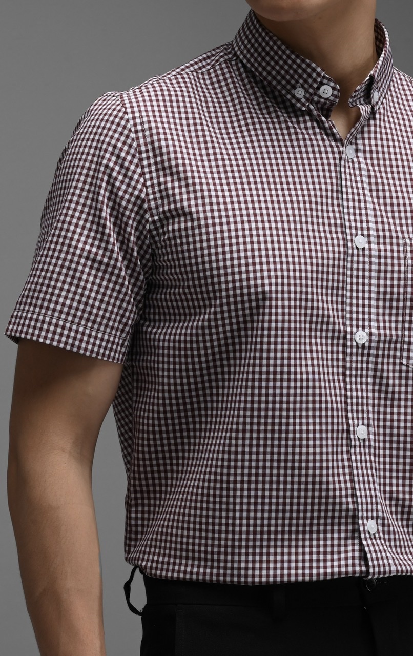 GINGHAM SHORT SLEEVE SHIRT MAROON