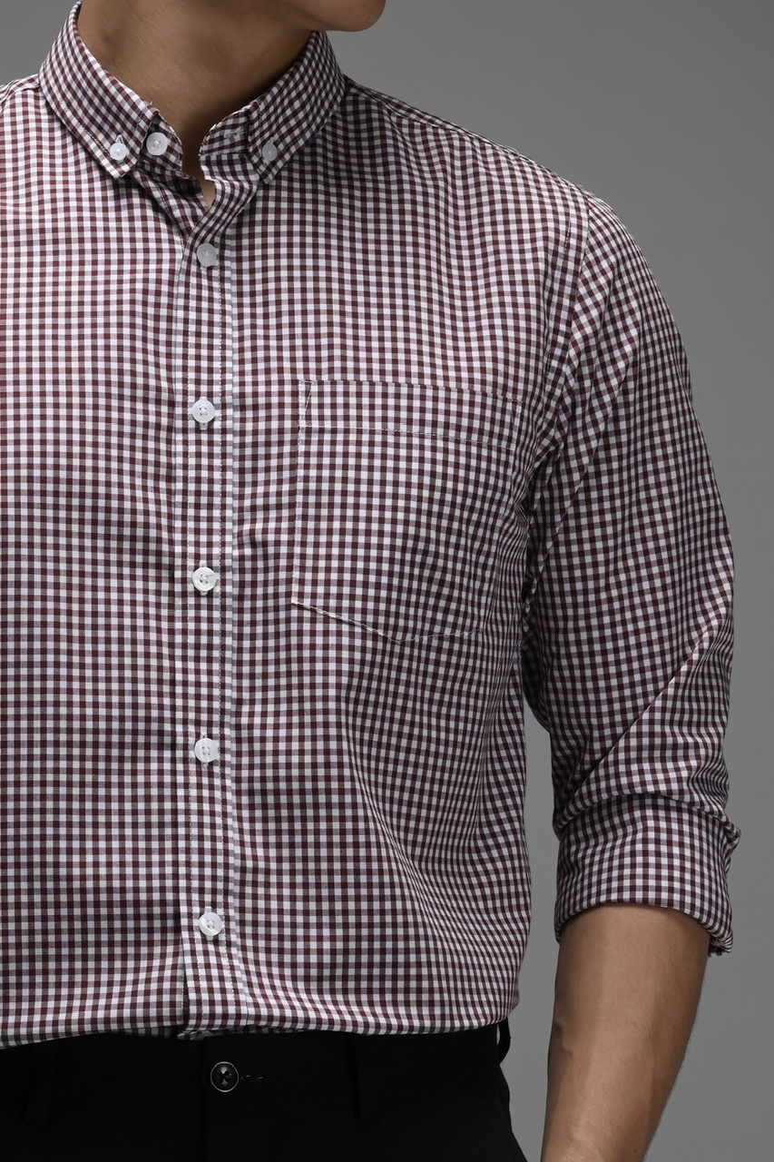 PSBY14-GINGHAM LONG SLEEVE SHIRT MAROON