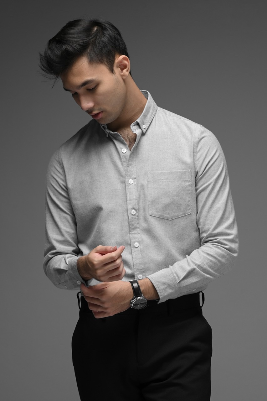 EXETER WHITE BUTTON LONG SLEEVE SHIRT GREY