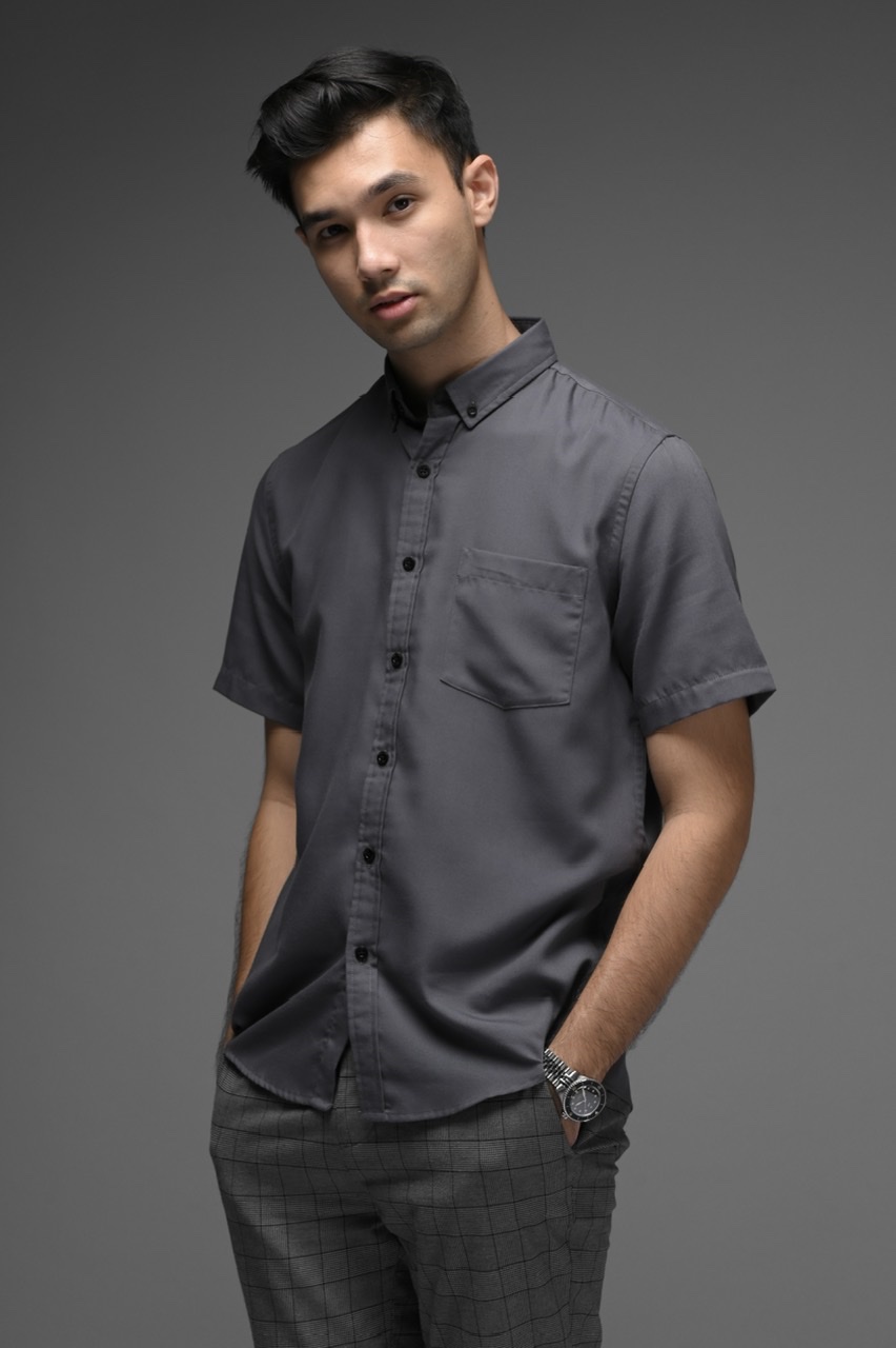 EXETER BLACK BUTTON SHORT SLEEVE SHIRT ASPHALT