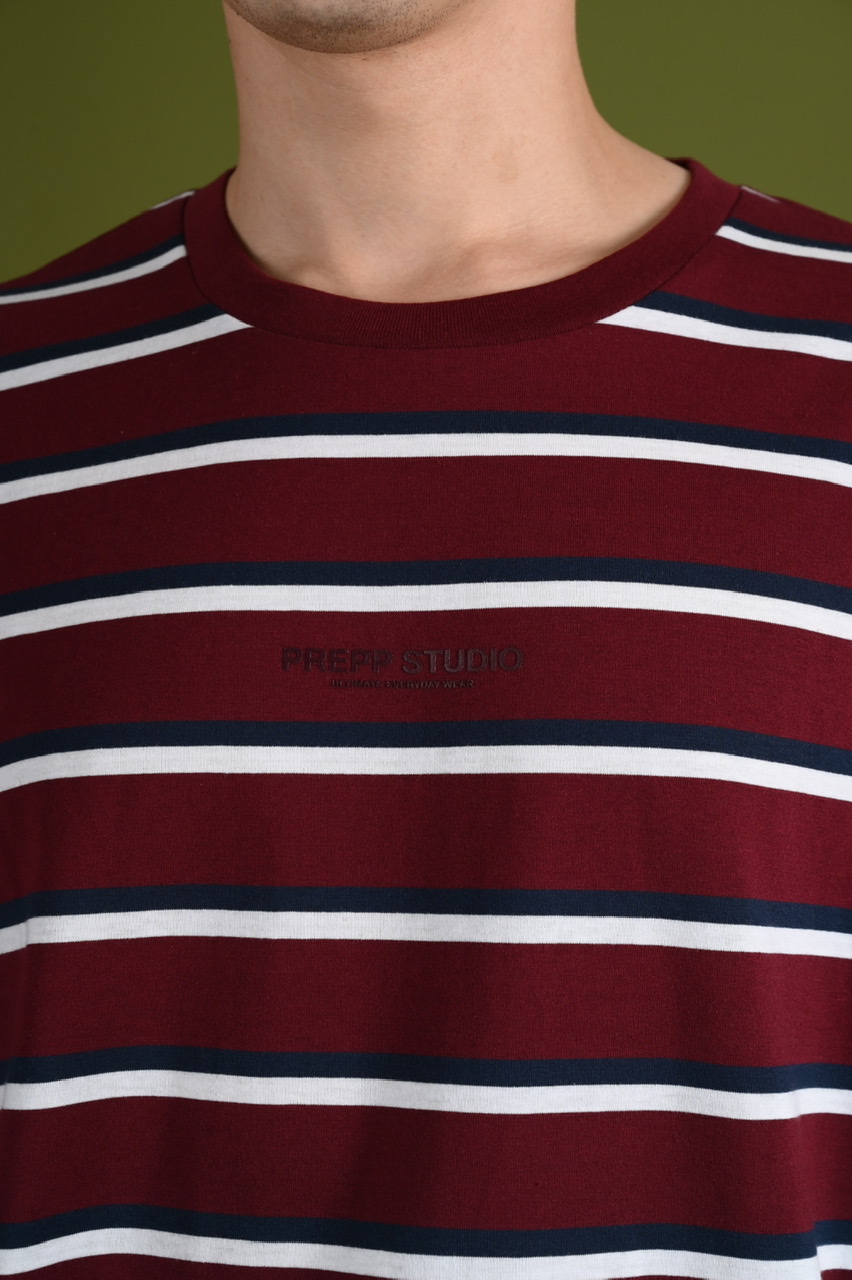 STRIPE TEES WORDING MAROON