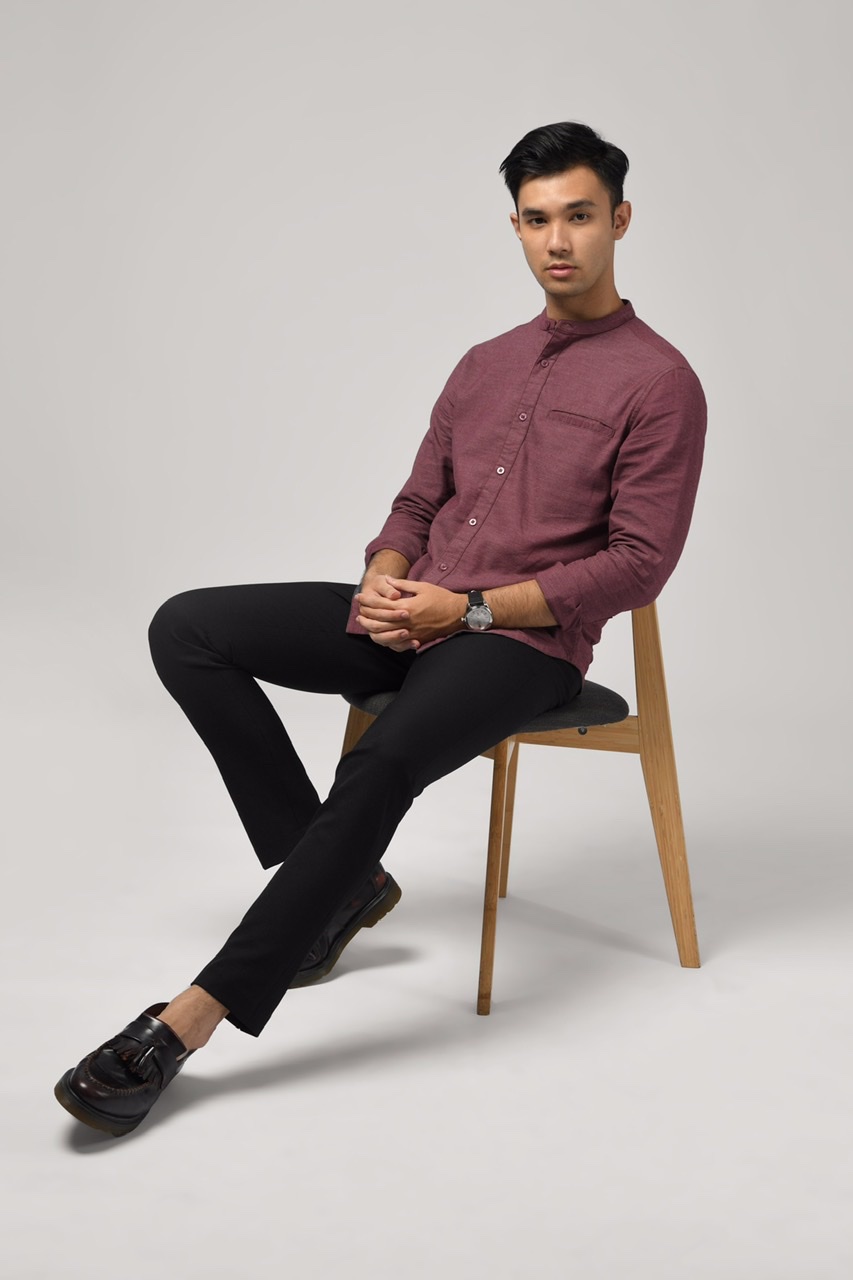 KALPEN COLLARLESS SHIRT PLUM