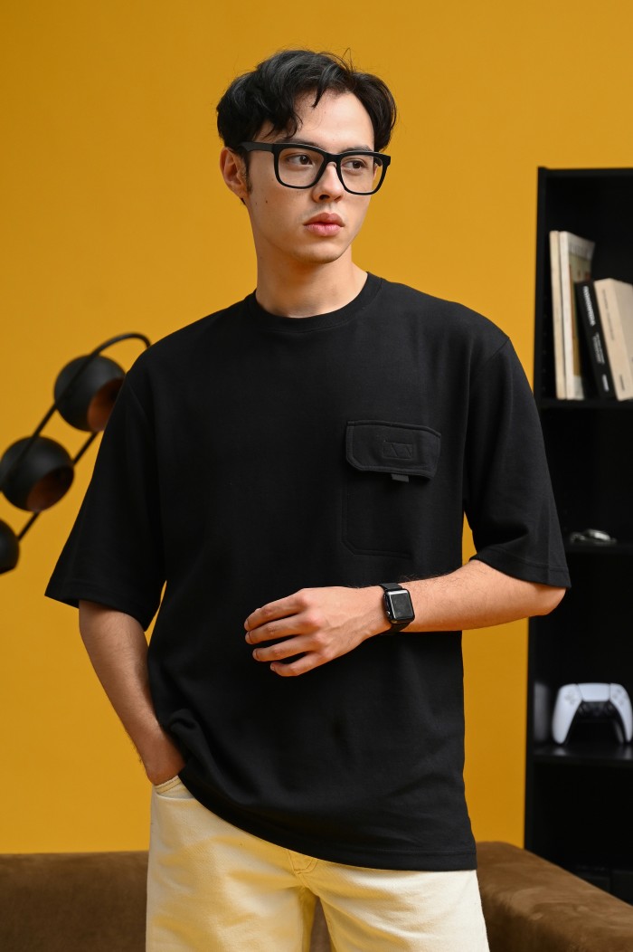 PTDJ02-POCKET OVERSIZED TEES BLACK