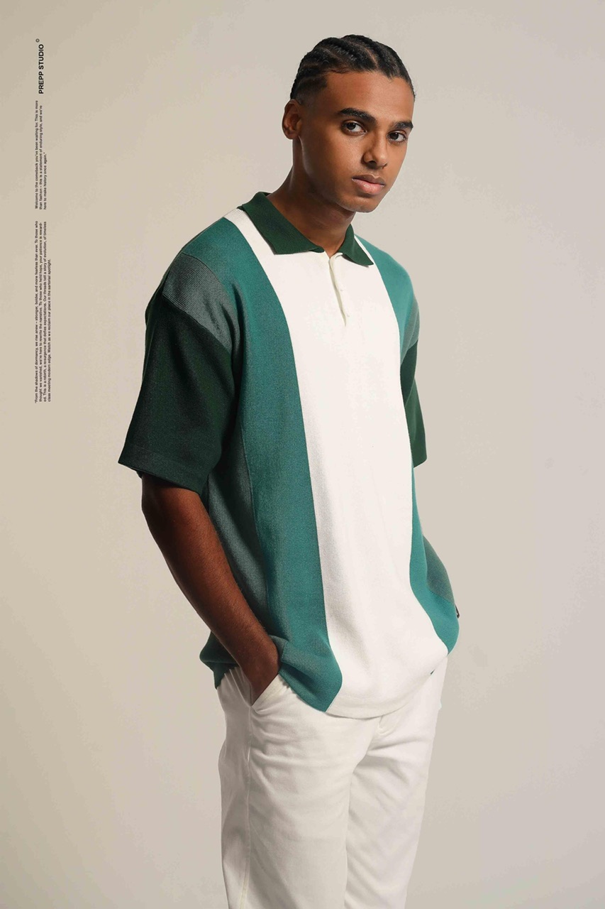 PLFW99-POLO STRIPE SENSE 4 STRIPE GREEN WHITE