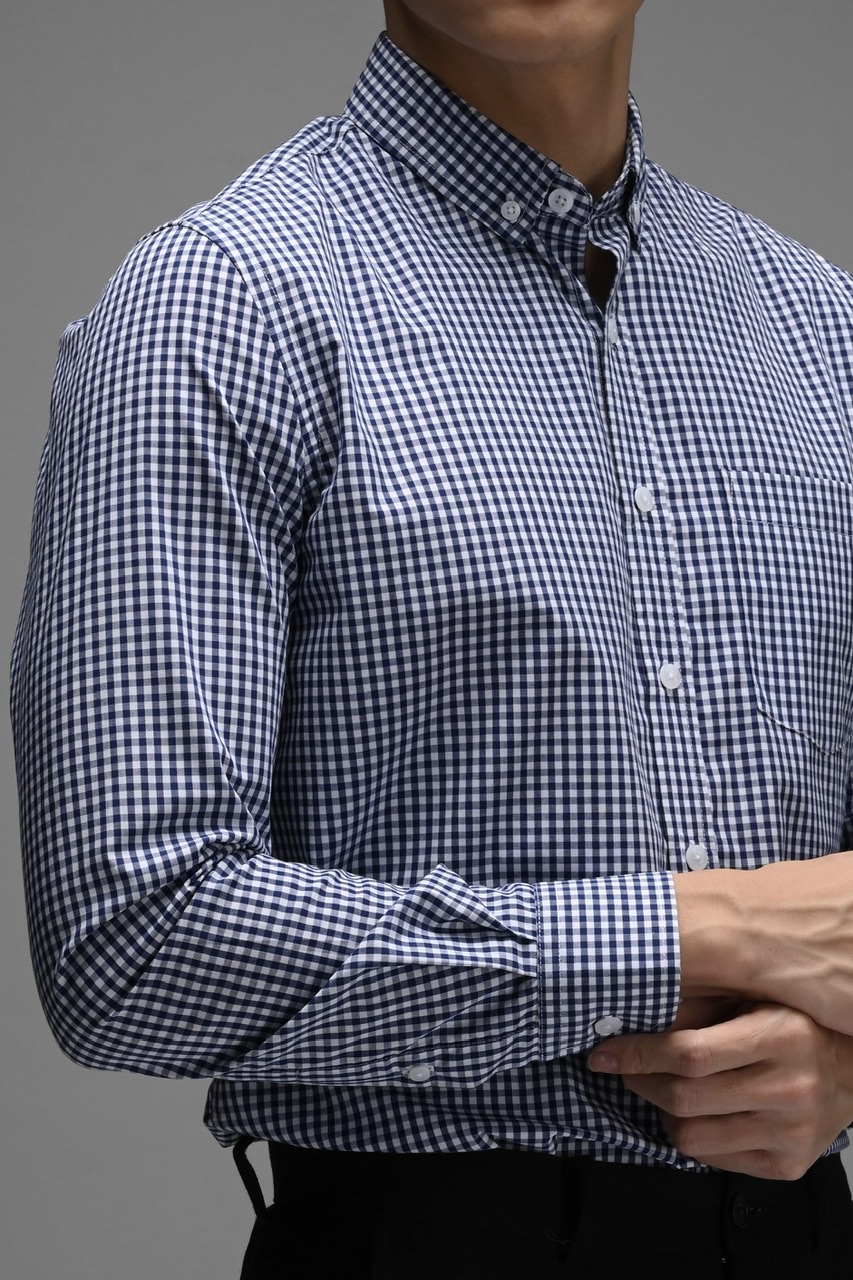 GINGHAM LONG SLEEVE SHIRT NAVY