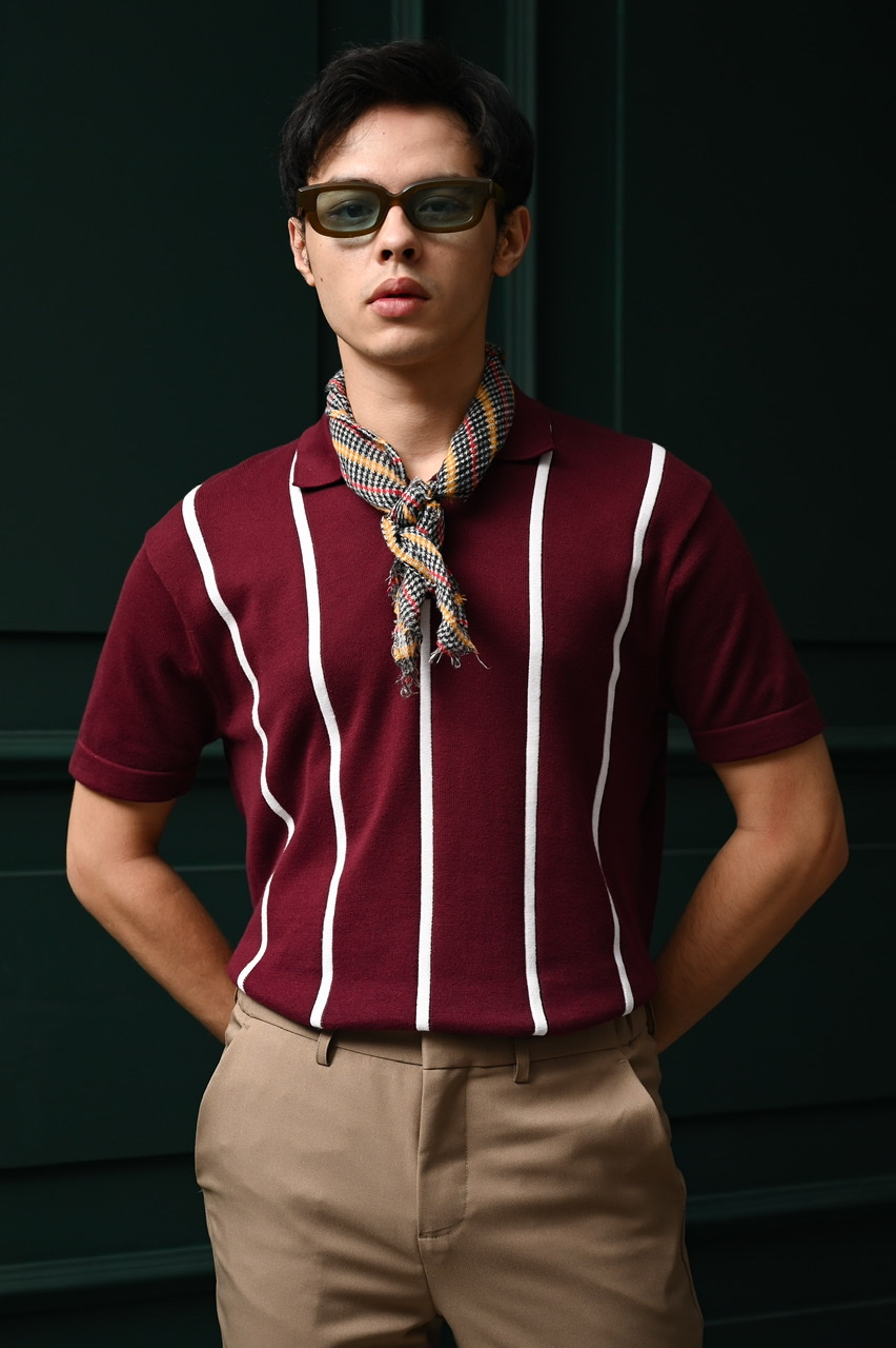 PSAS14-STRIPY POLO MAROON
