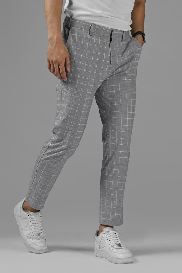 CELANA PREPP STUDIO SCOTT ANKLE TARTAN PANTS GREY