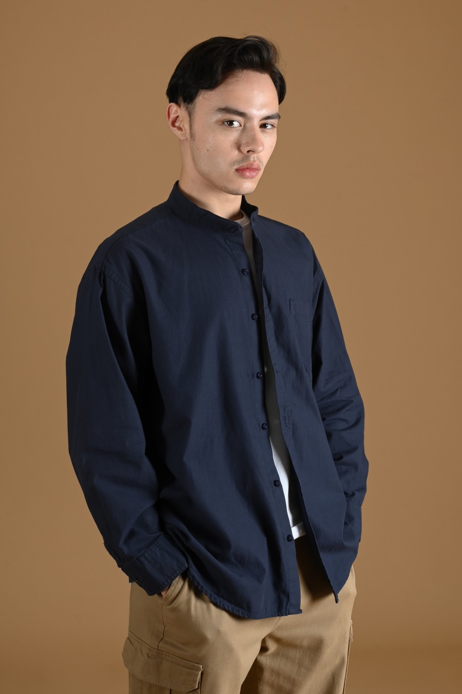 DREXEL OVERSIZED SHIRT STAND COLLAR NAVY