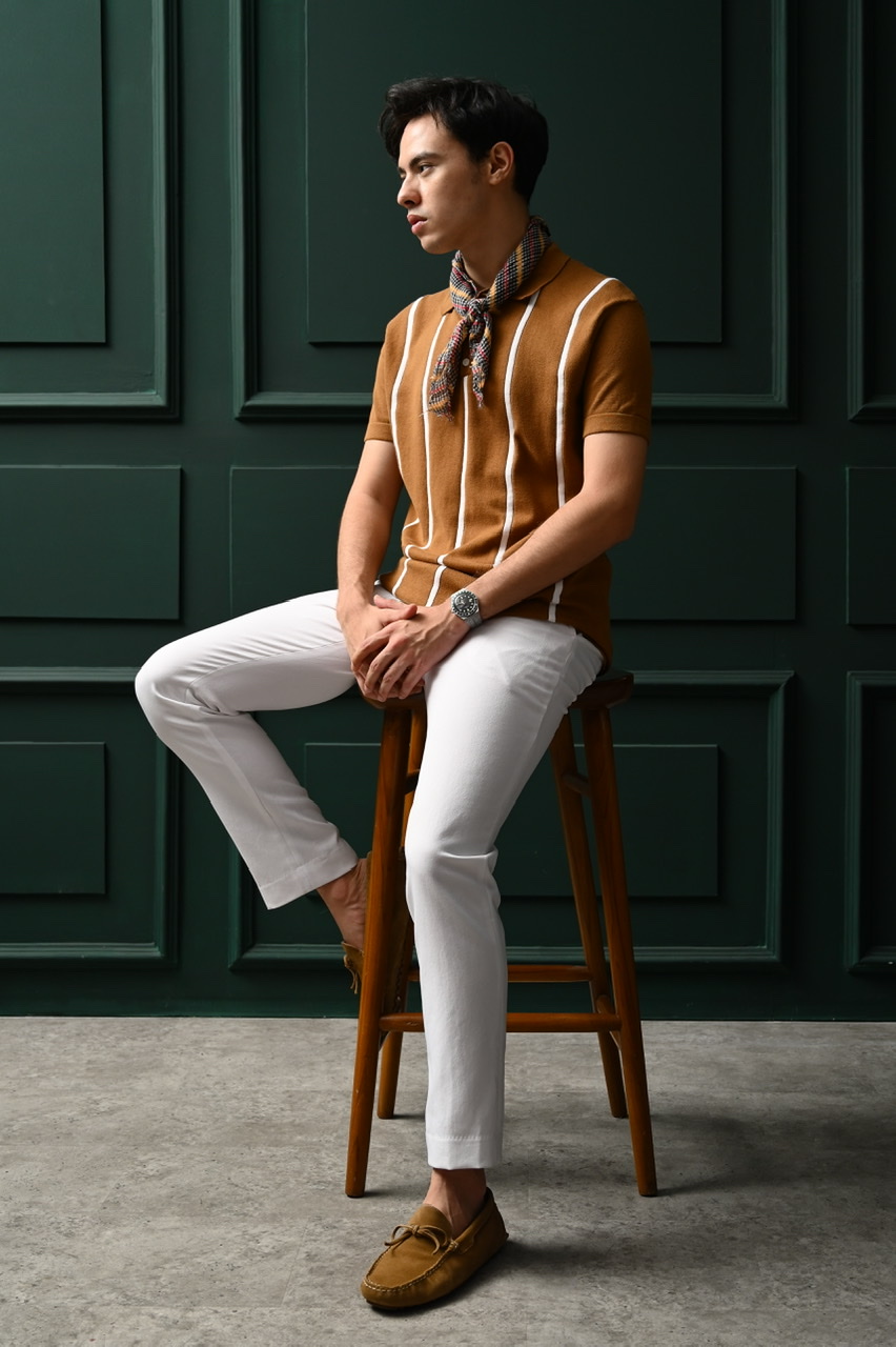 PSAS12-STRIPY POLO LIGHT BROWN