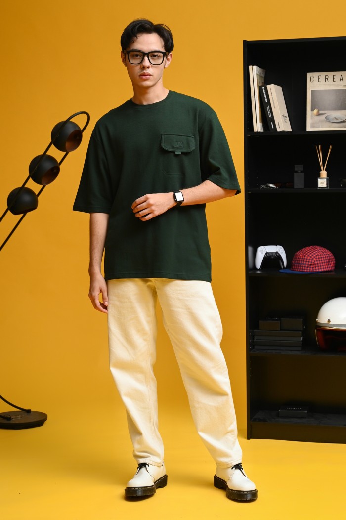 PTDJ55-POCKET OVERSIZED TEES FOREST GREEN