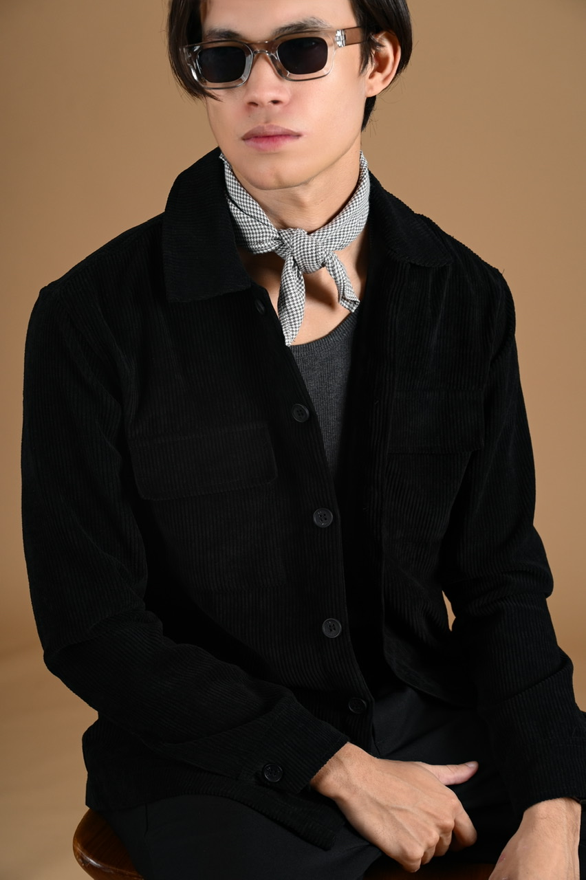 PODS02-CORDUROY OVERSHIRT JACKET BLACK