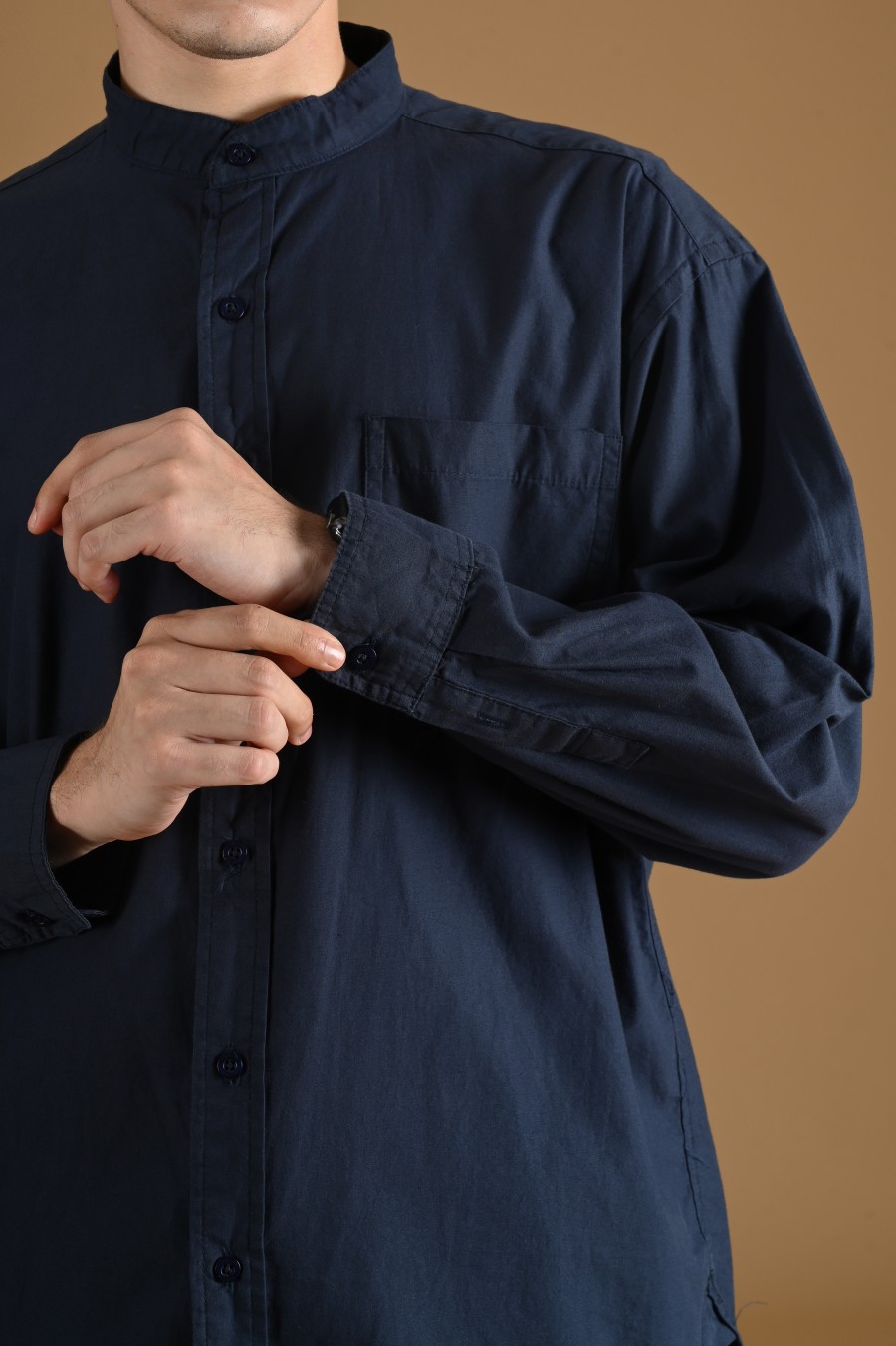 DREXEL OVERSIZED SHIRT STAND COLLAR NAVY