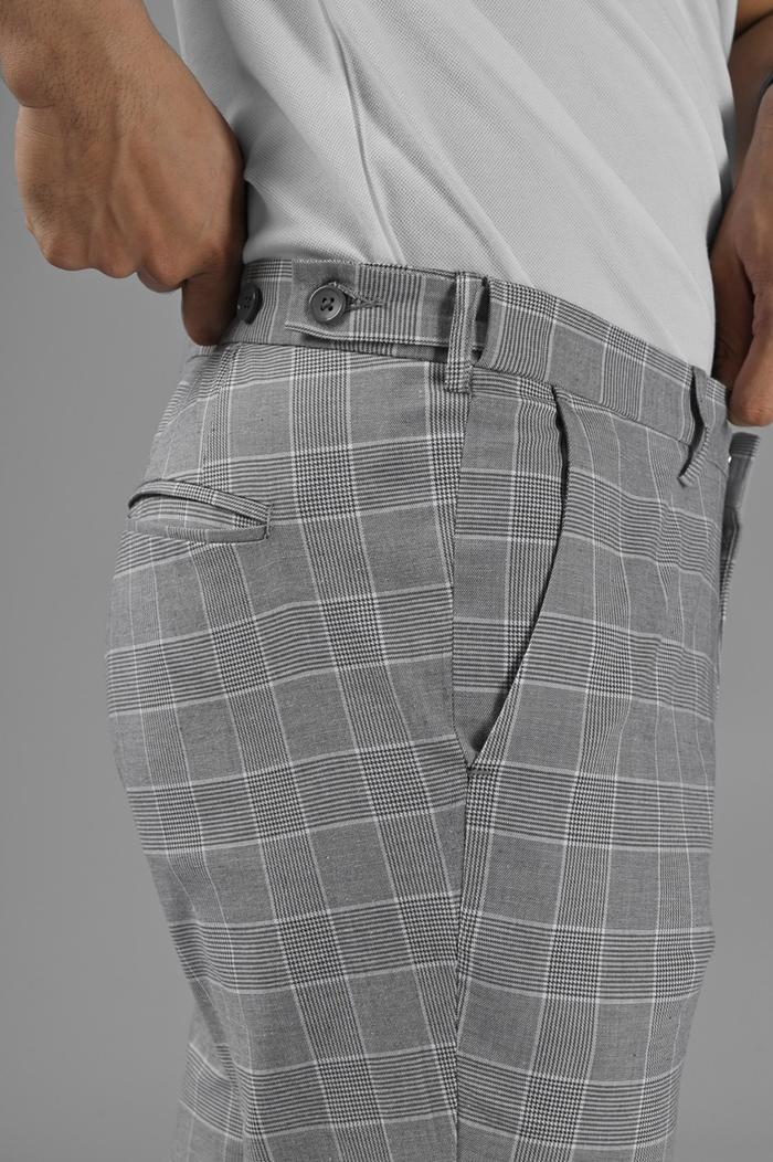CELANA PREPP STUDIO SCOTT ANKLE TARTAN PANTS GREY