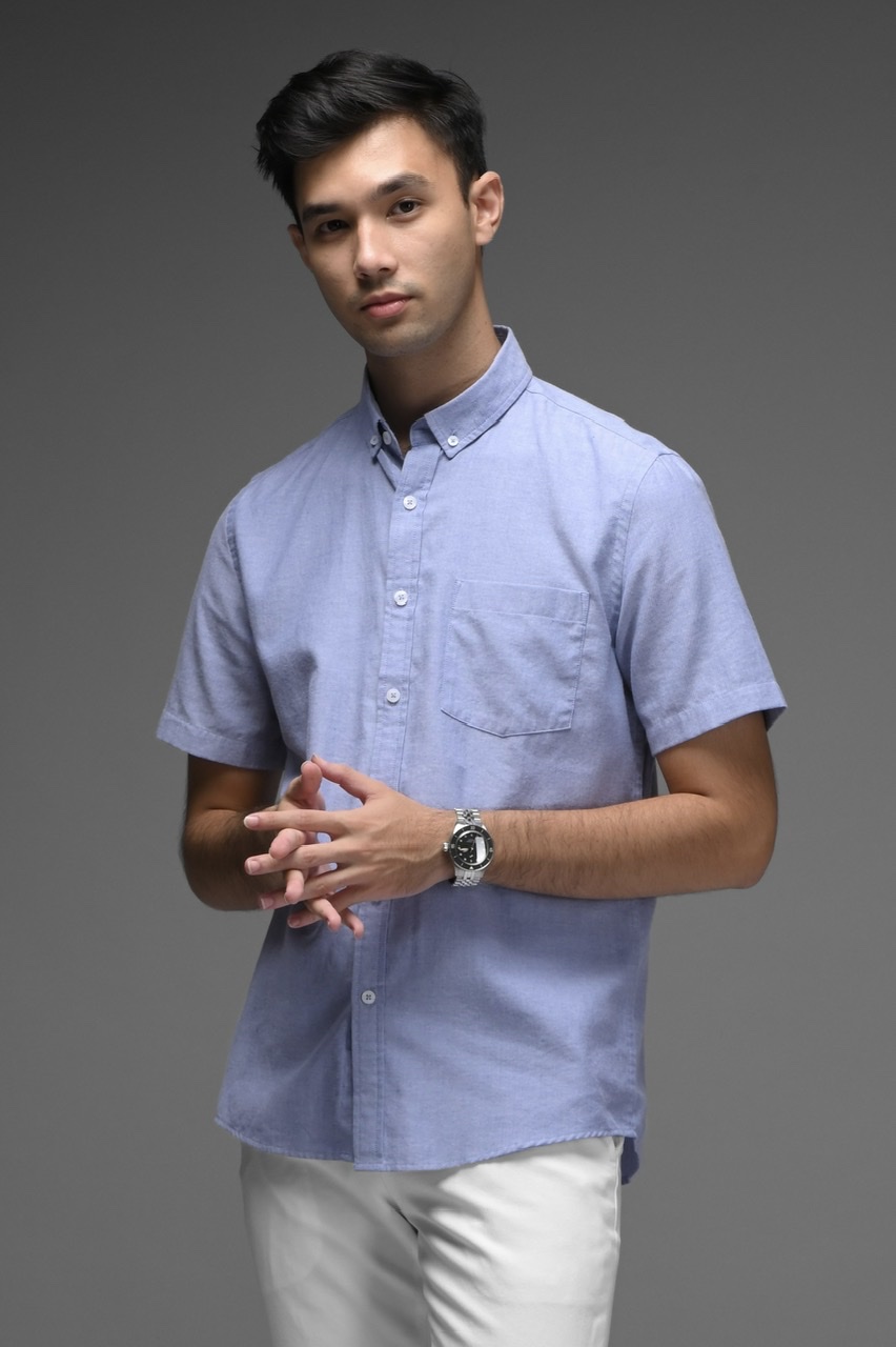 PSCO23-EXETER WHITE BUTTON SHORT SLEEVE SHIRT LIGHT BLUE