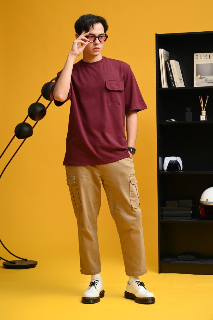 PTDJ14-POCKET OVERSIZED TEES MAROON