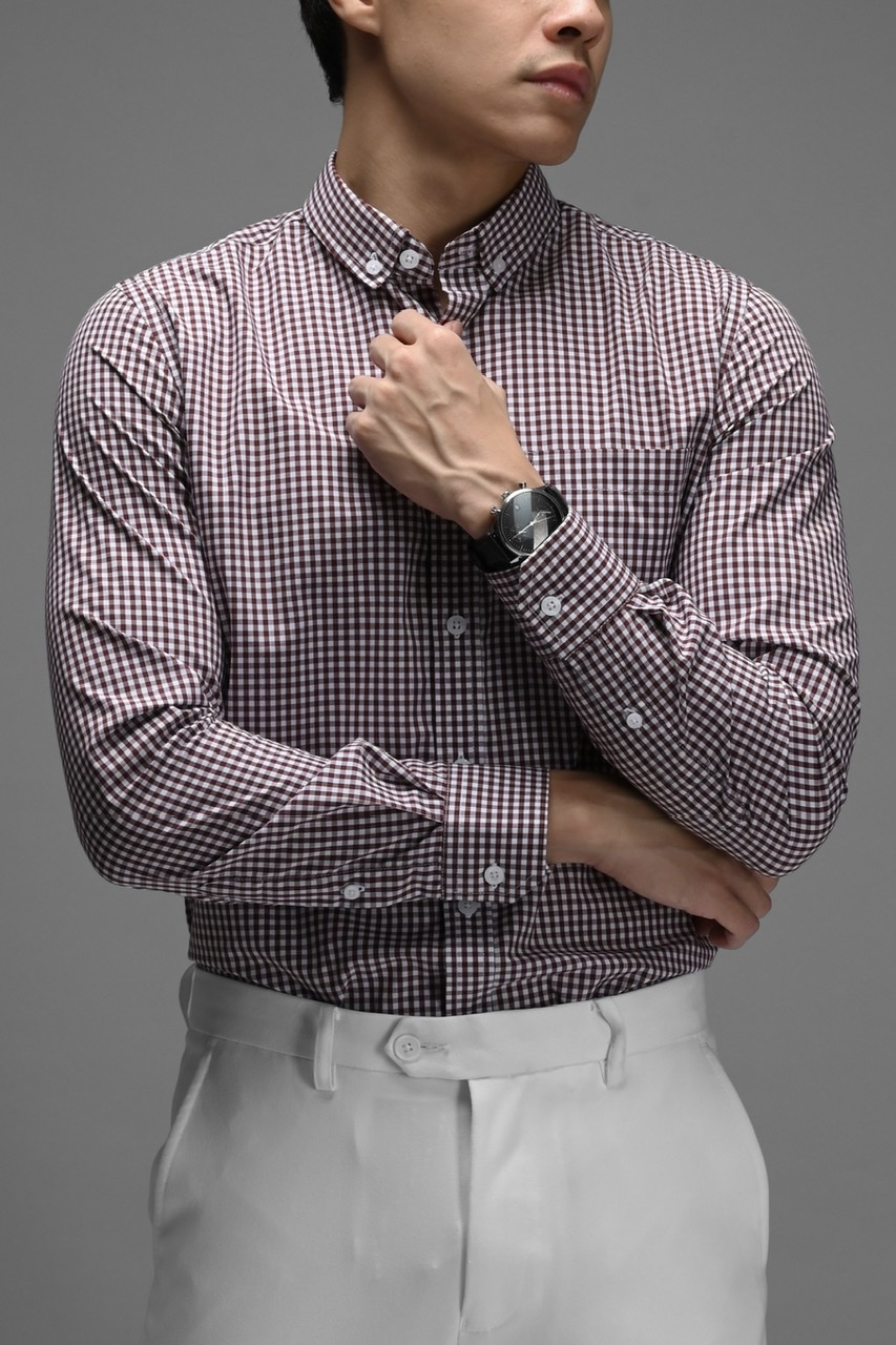 PSBY14-GINGHAM LONG SLEEVE SHIRT MAROON