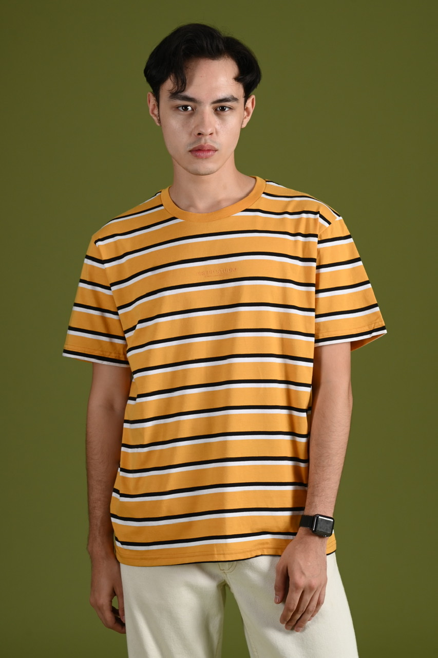 STRIPE TEES WORDING YELLOW