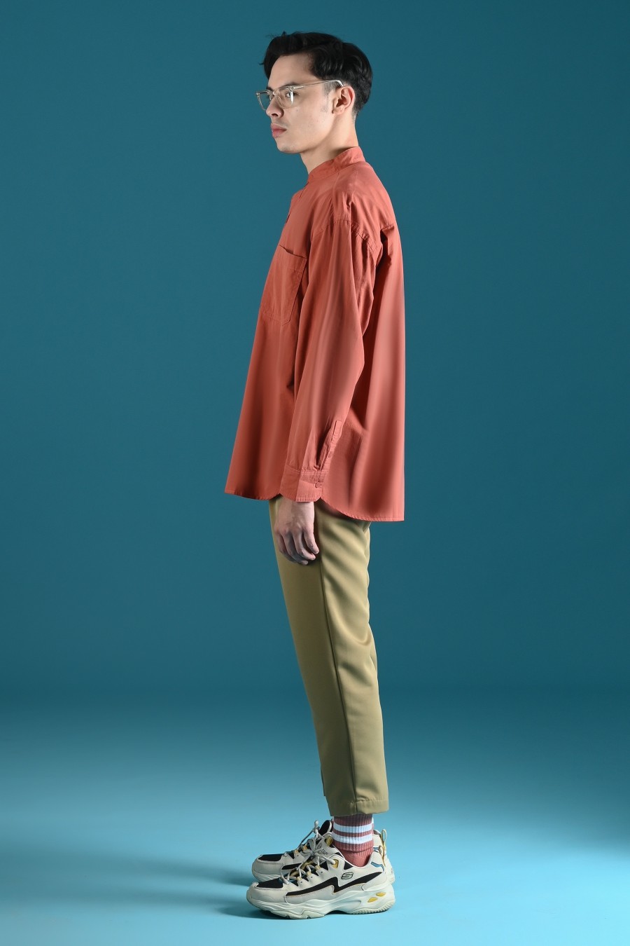 PSDU78-DREXEL OVERSIZED SHIRT STAND COLLAR TERRACOTA