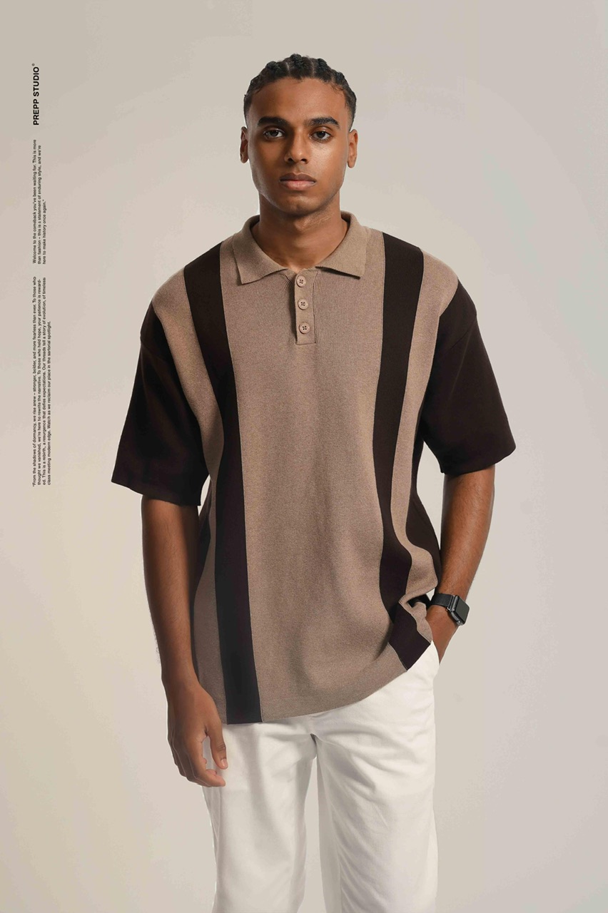 PLFT96-POLO STRIPE SENSE 2 STRIPE DARK BROWN