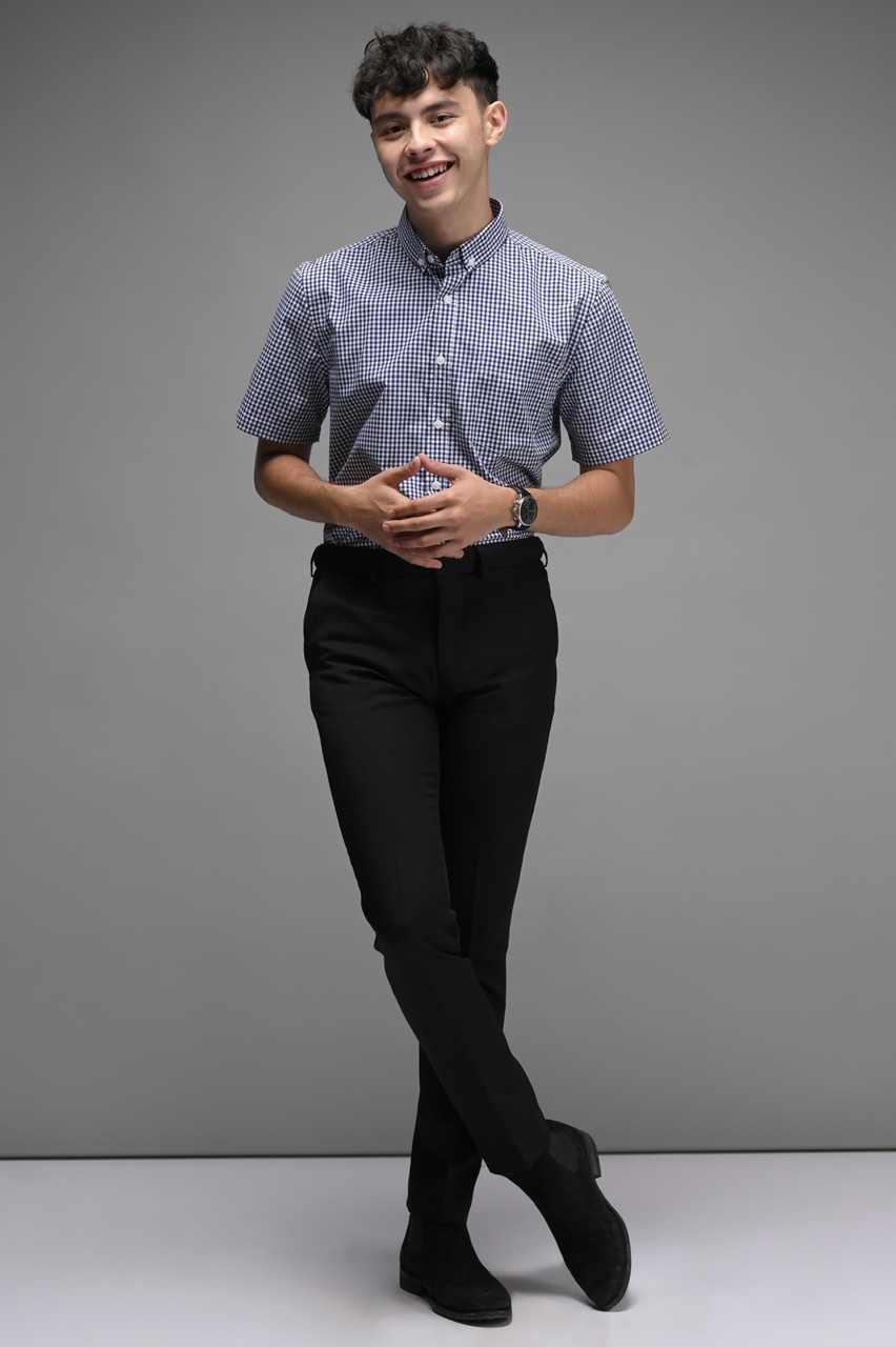 GINGHAM SHORT SLEEVE SHIRT NAVY