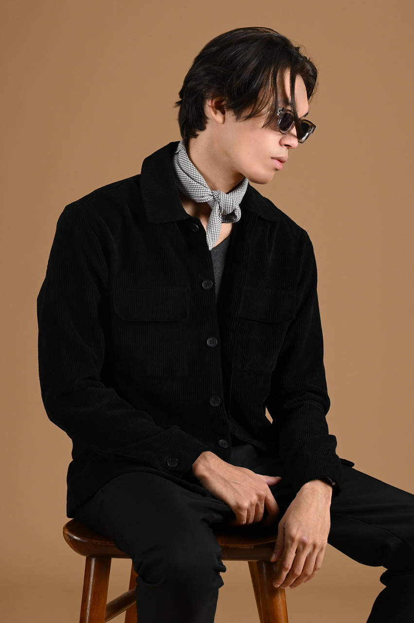 PODS02-CORDUROY OVERSHIRT JACKET BLACK