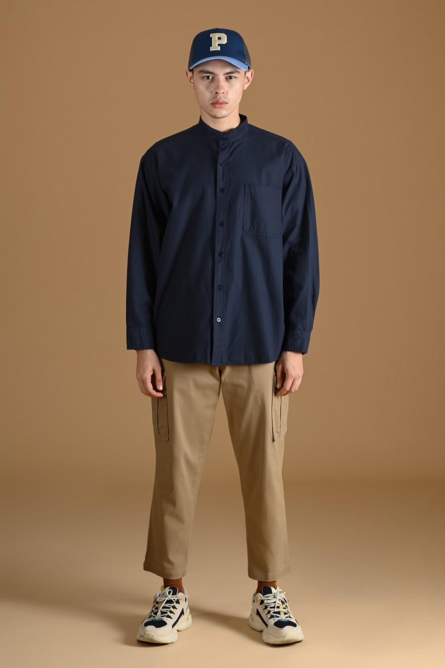 DREXEL OVERSIZED SHIRT STAND COLLAR NAVY