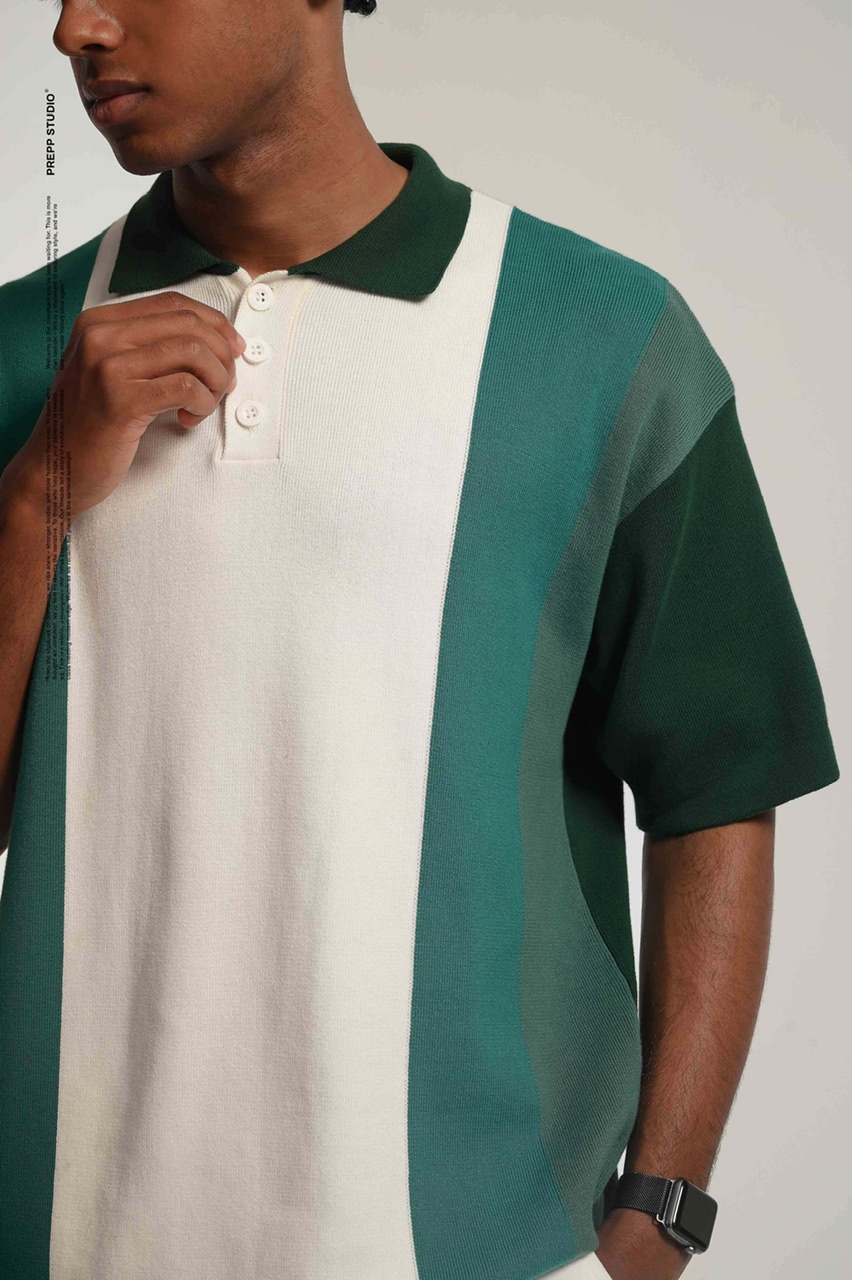 PLFW99-POLO STRIPE SENSE 4 STRIPE GREEN WHITE