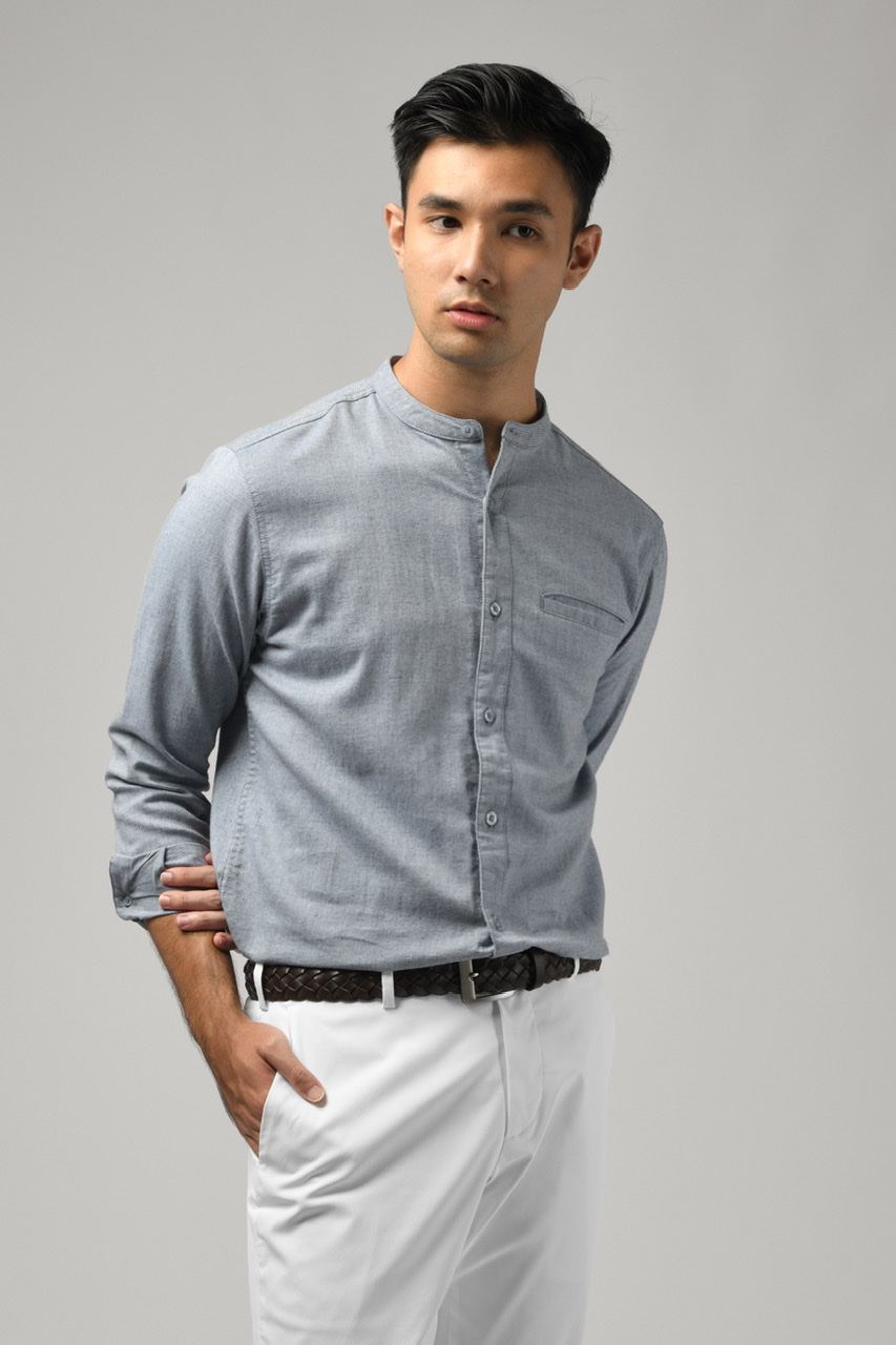 KALPEN COLLARLESS SHIRT NAVY
