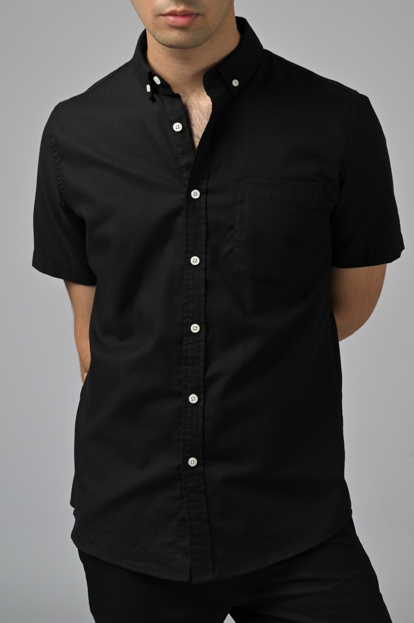 EXETER WHITE BUTTON SHORT SLEEVE SHIRT BLACK