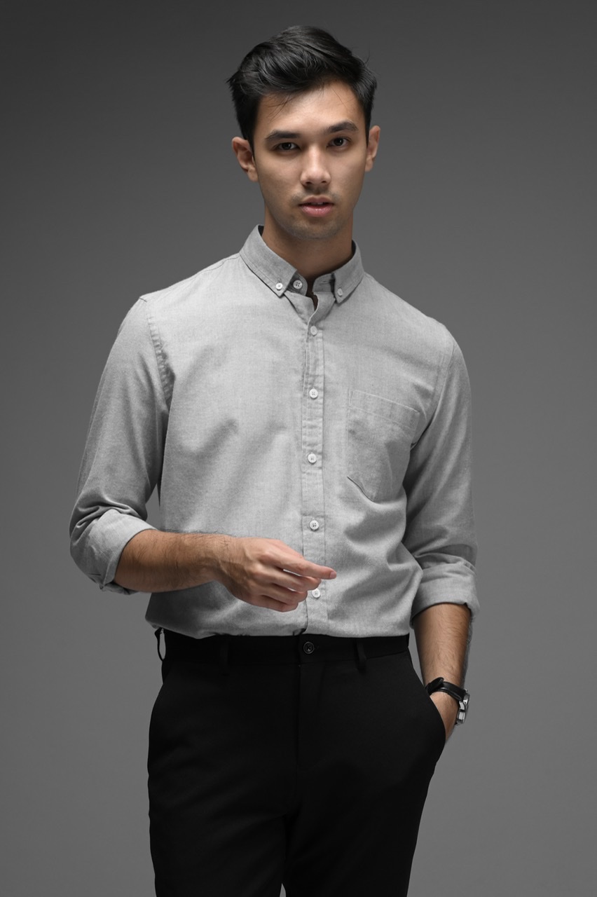 EXETER WHITE BUTTON LONG SLEEVE SHIRT GREY