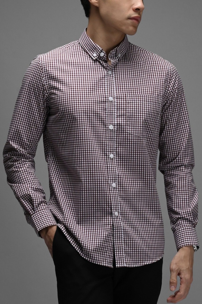 PSBY14-GINGHAM LONG SLEEVE SHIRT MAROON