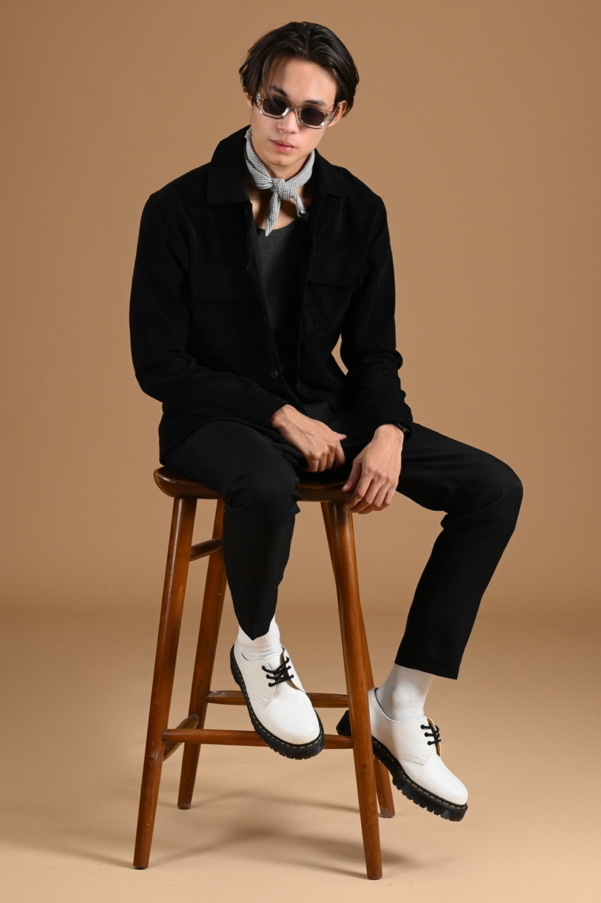 PODS02-CORDUROY OVERSHIRT JACKET BLACK