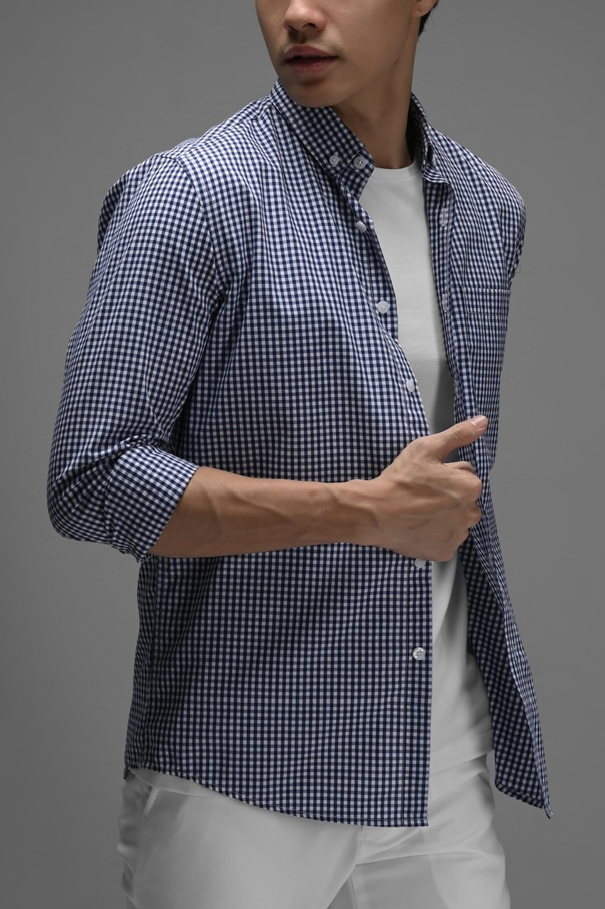 GINGHAM LONG SLEEVE SHIRT NAVY