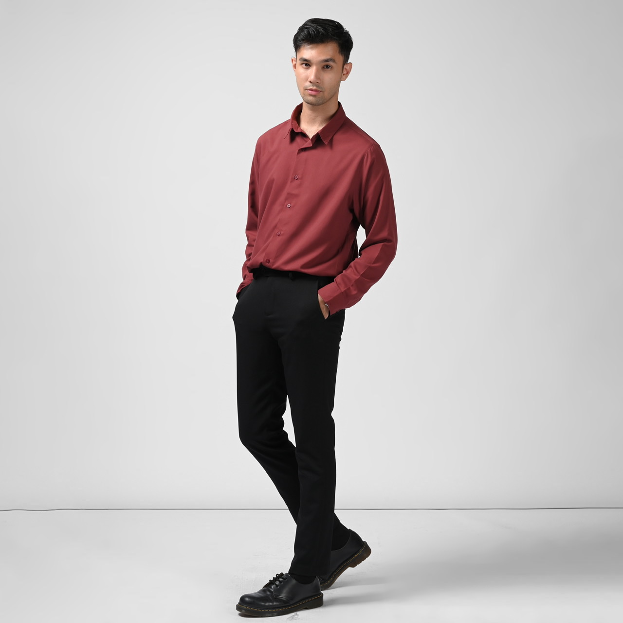 PSBI64-GANGNAM LONG SLEEVE SHIRT OXBLOOD