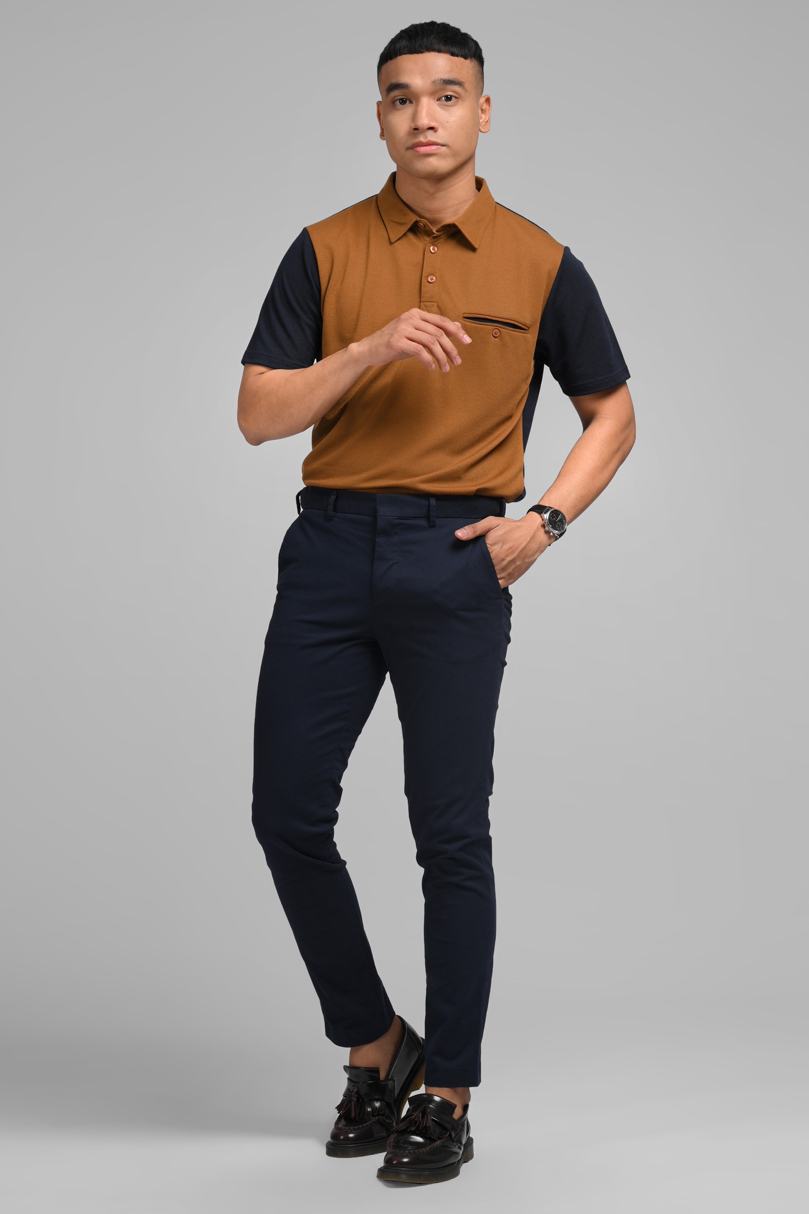PLBL05-EAZYDRY POLO TWO TONE BROWN NAVY