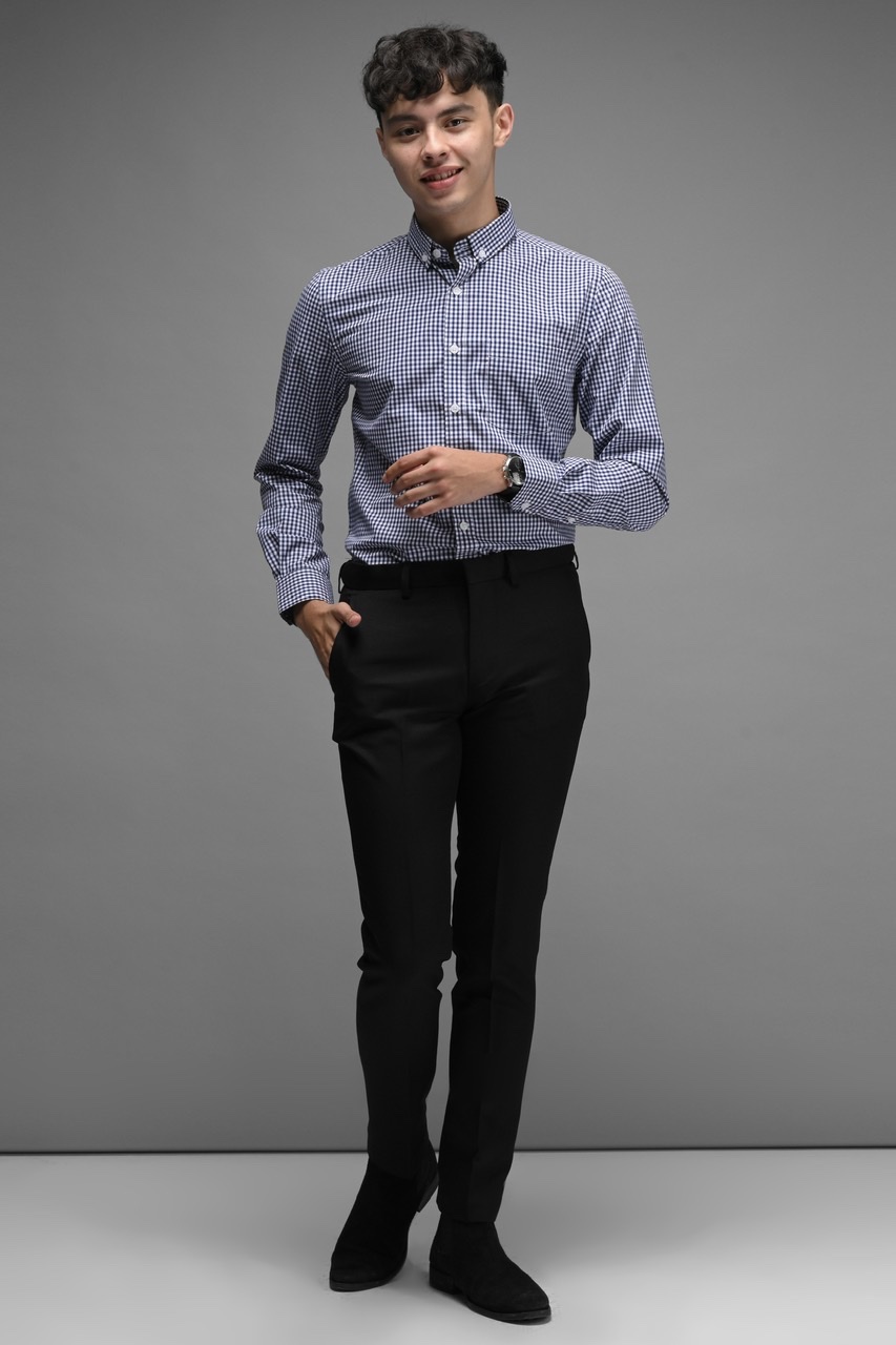 GINGHAM LONG SLEEVE SHIRT NAVY