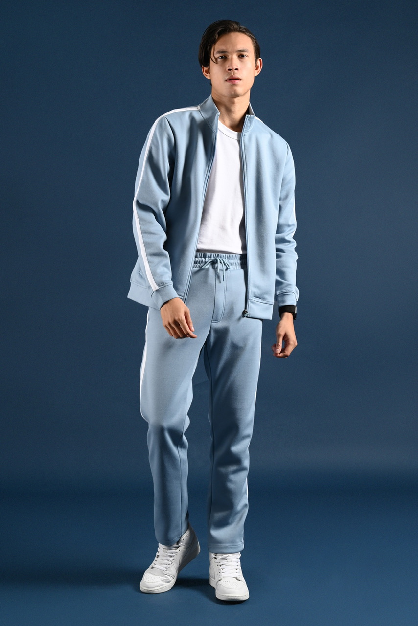 POEV47-TWEED TRACKTOP FADED BLUE STRIPE WHITE