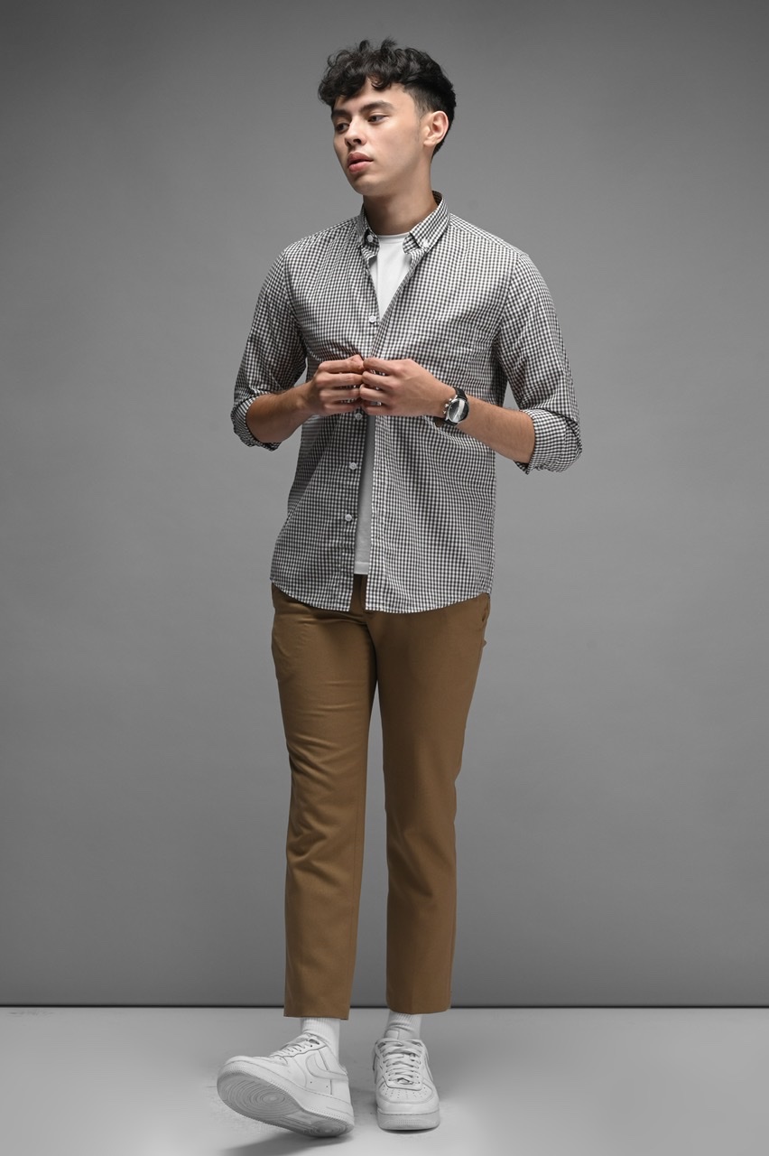 GINGHAM LONG SLEEVE SHIRT OLIVE