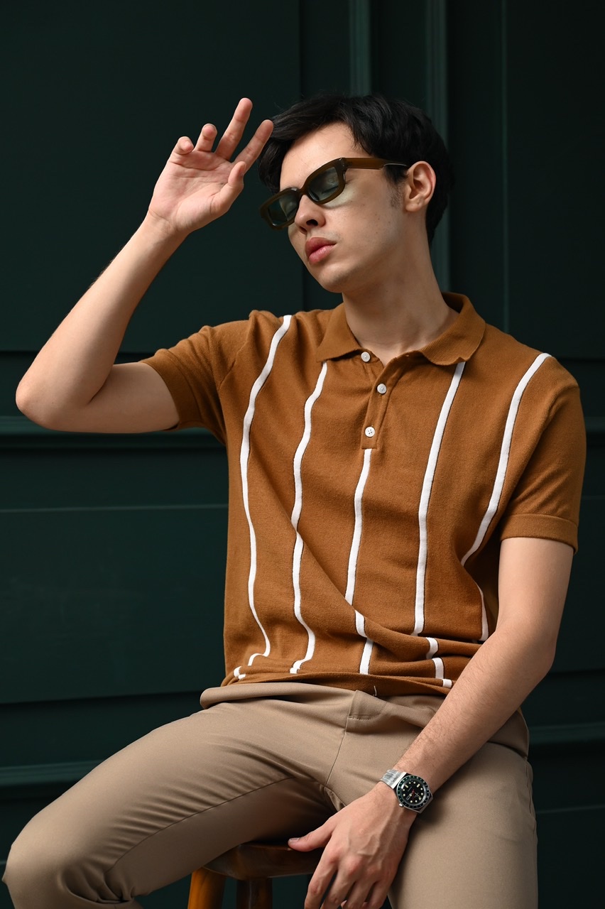 PSAS12-STRIPY POLO LIGHT BROWN