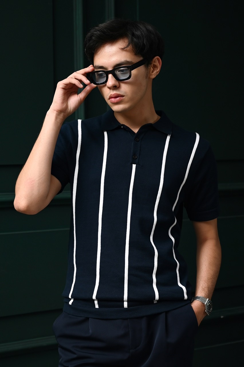 PSAS16-STRIPY POLO NAVY