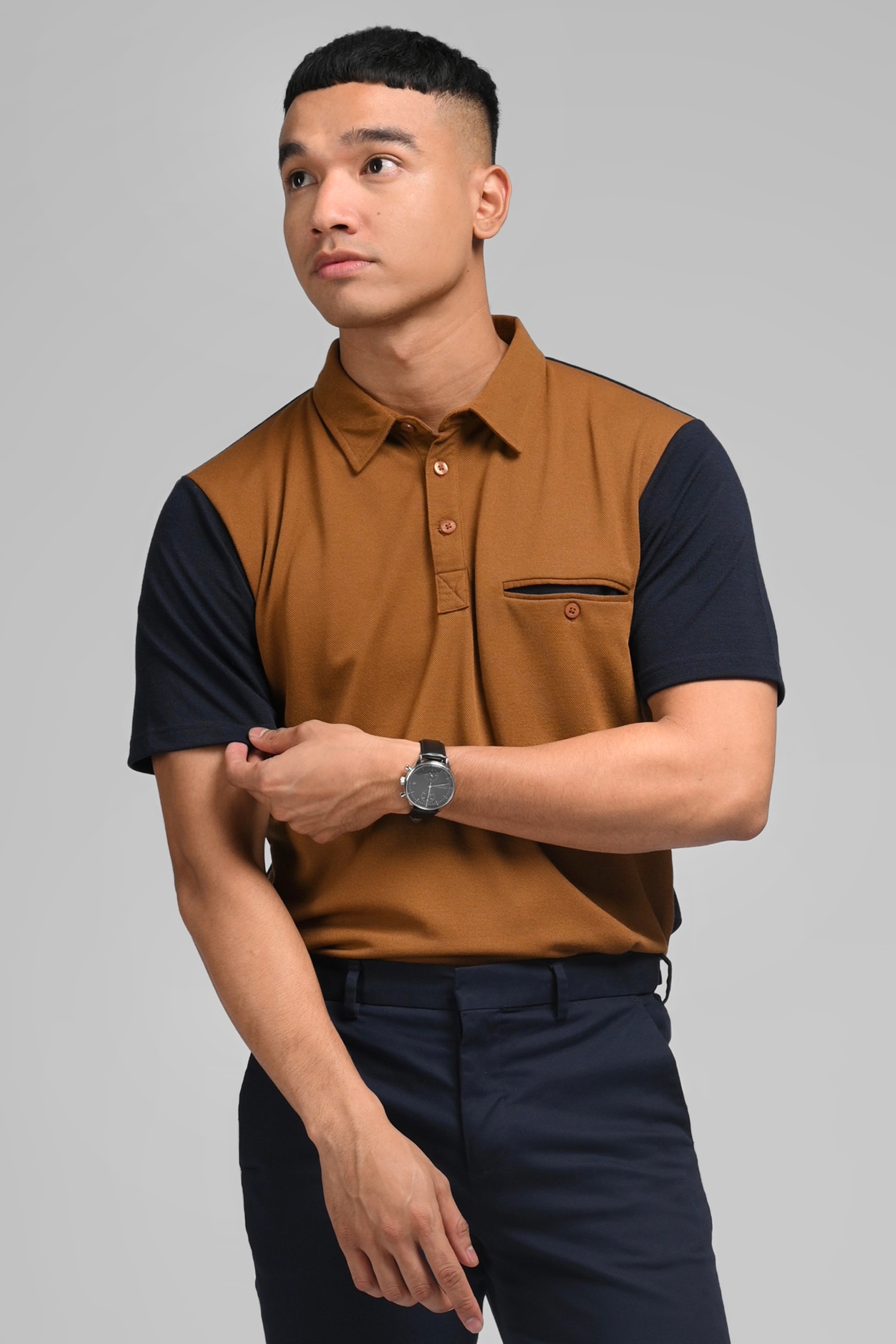 PLBL05-EAZYDRY POLO TWO TONE BROWN NAVY