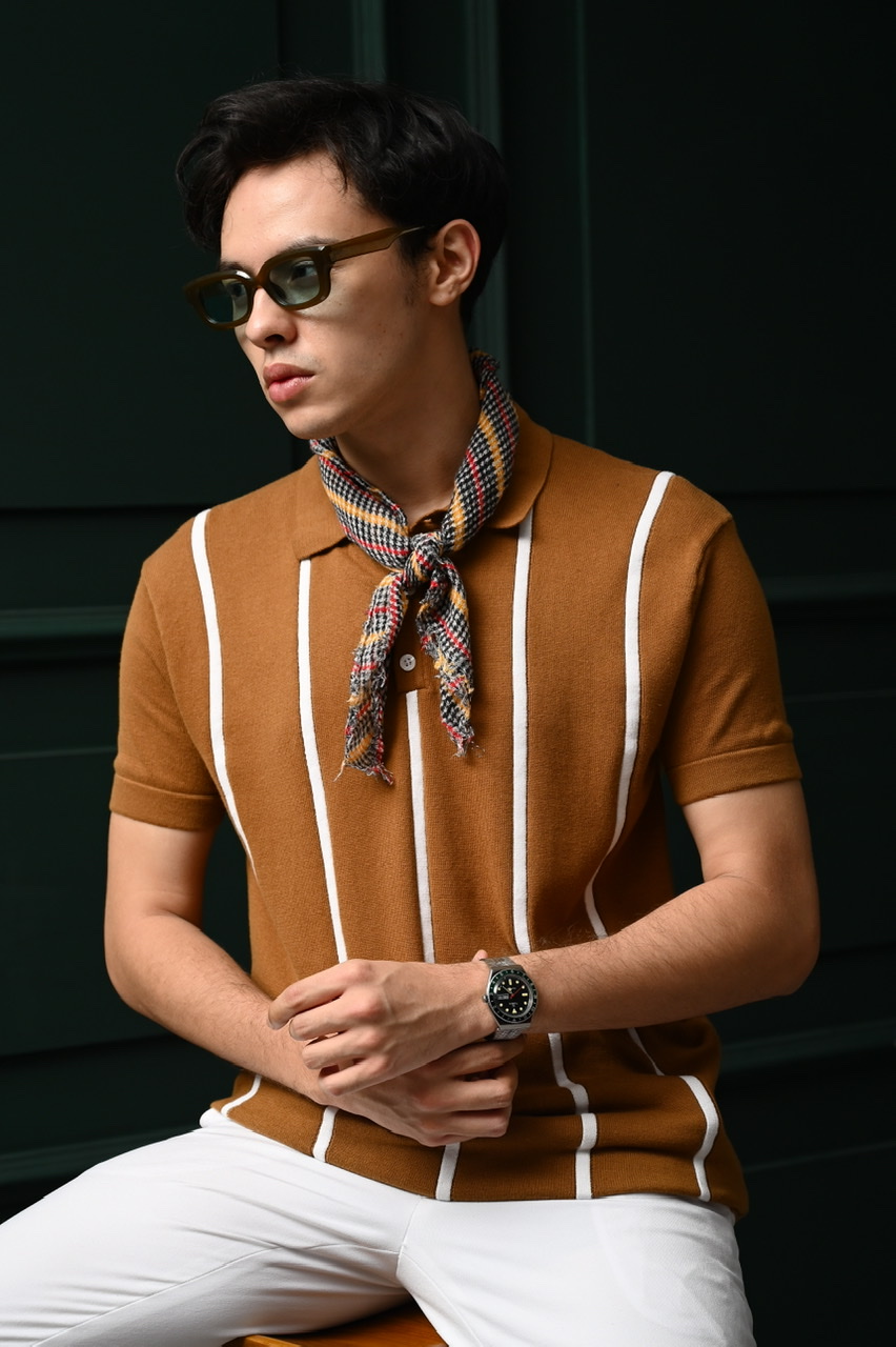 PSAS12-STRIPY POLO LIGHT BROWN