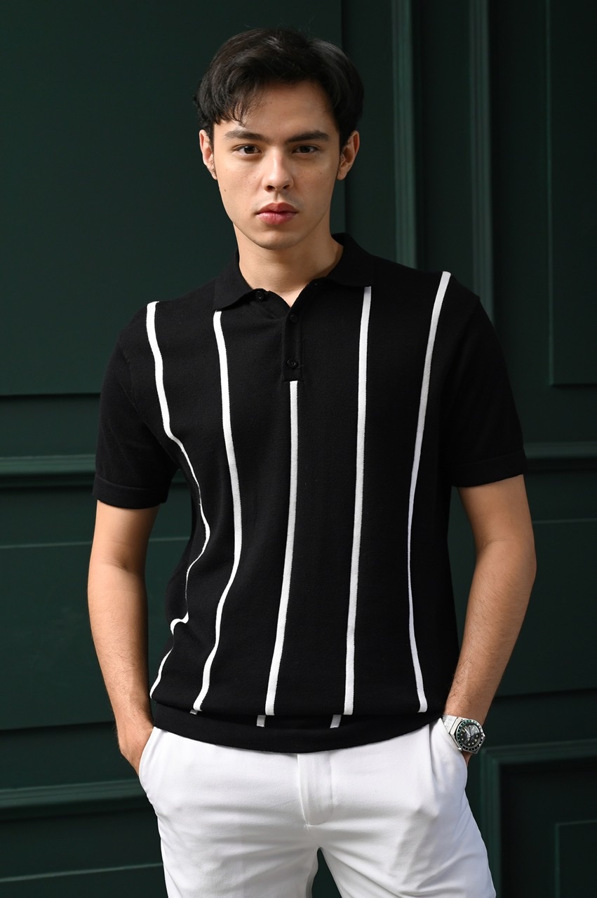 STRIPY POLO BLACK