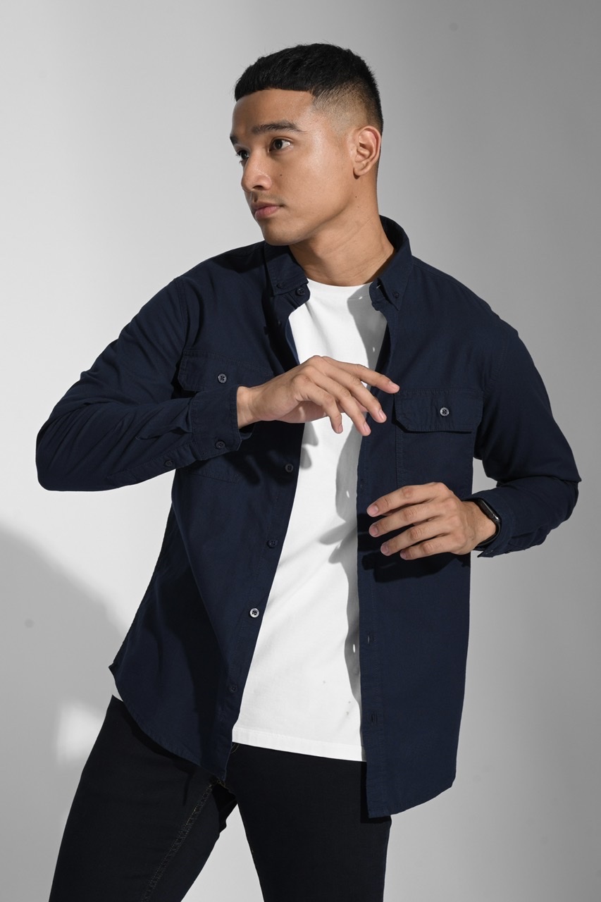 ULTIMATE LINEN LOOK WORKSHIRT NAVY