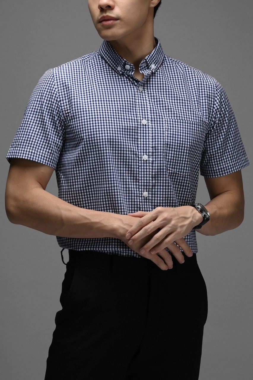 GINGHAM SHORT SLEEVE SHIRT NAVY