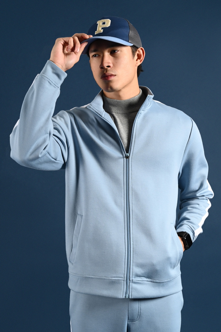 POEV47-TWEED TRACKTOP FADED BLUE STRIPE WHITE