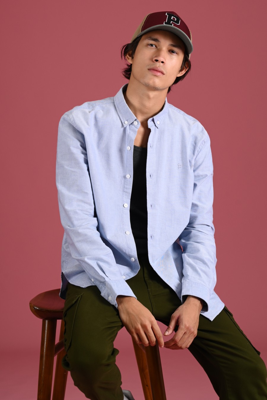 PSDB04-SIGNATURE OXFORD LONG SLEEVE SHIRT BLUE
